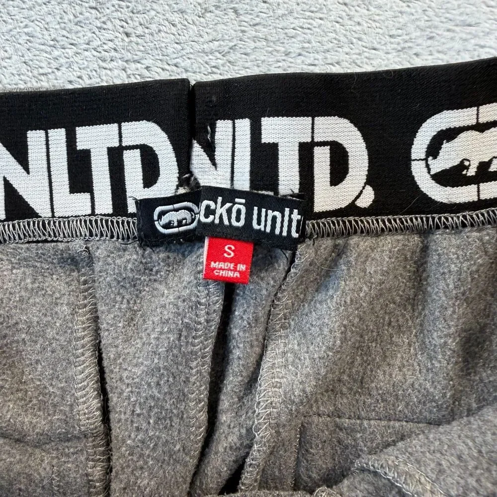 Ecko Unltd Men's Small Gray Jogger Sweatpants Logo Zip Pocket Tapered